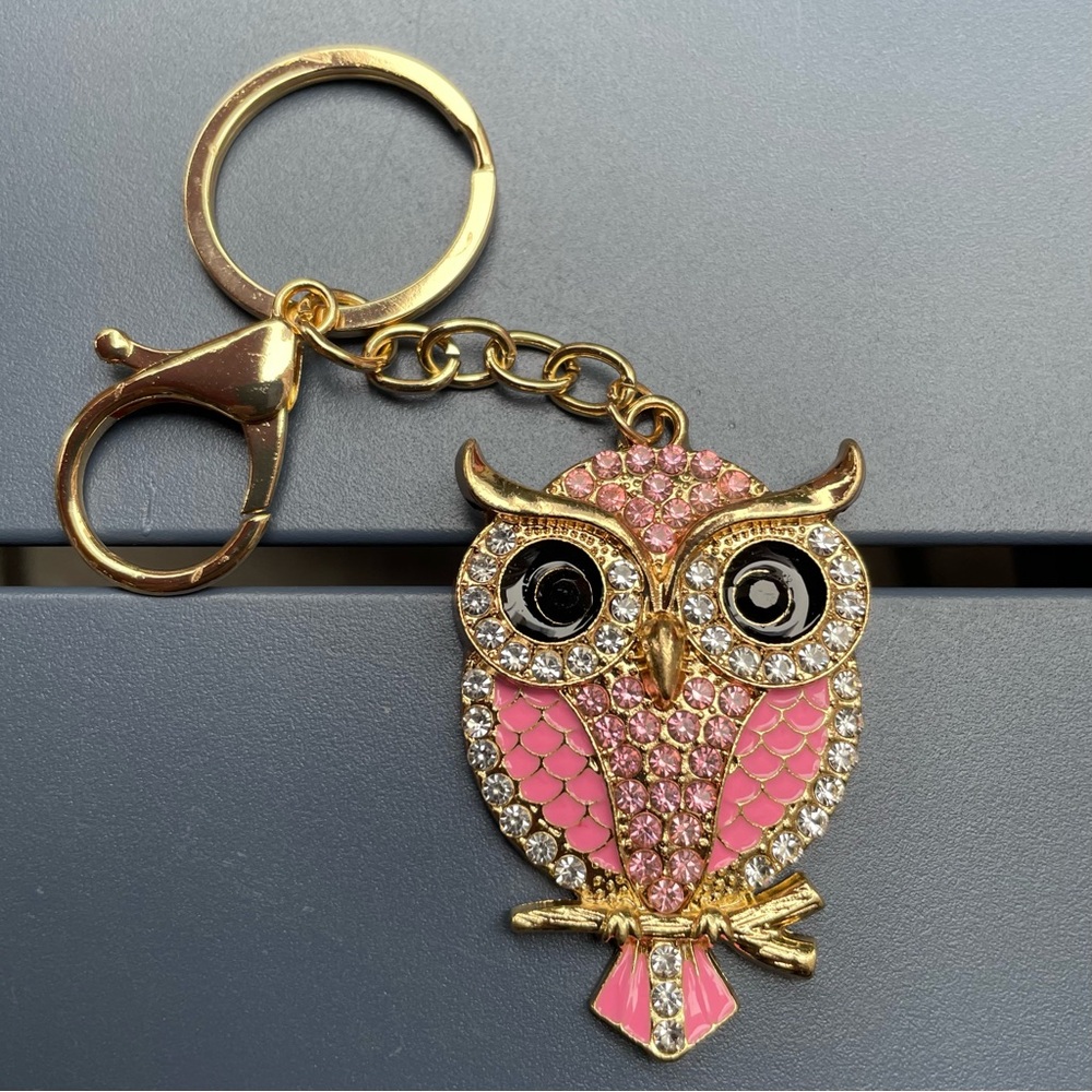 Crystal Owl Pink Bag Charm/Keychain NEW - Picture 1 of 1